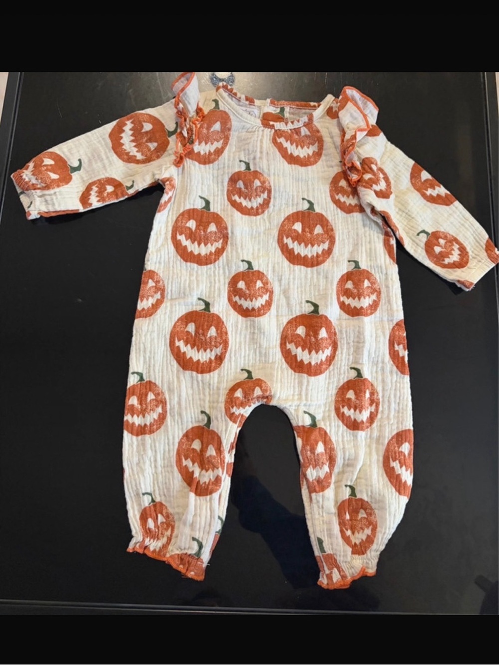 Mud Pie Jack-O-Lantern Print Romper Baby 3-6 M
